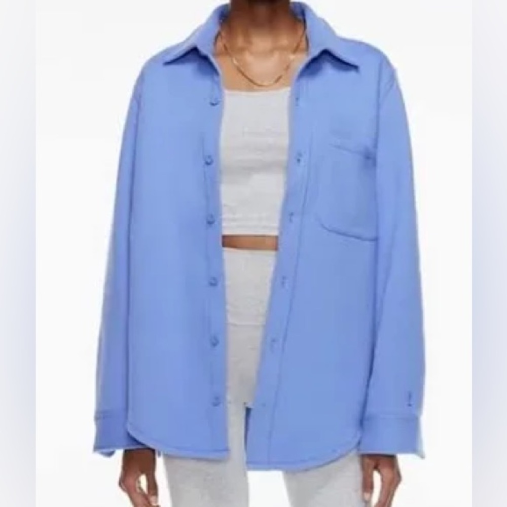 Aritzia TNA cozy fleece boyfriend button down - GD Chasm Purple - Sz M